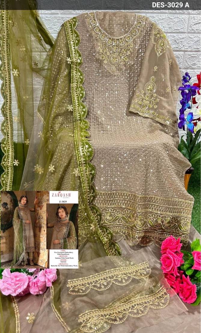 Z 3029 Zarqash Embroidery Georgette Pakistani Suits Wholesale Shop In Surat
